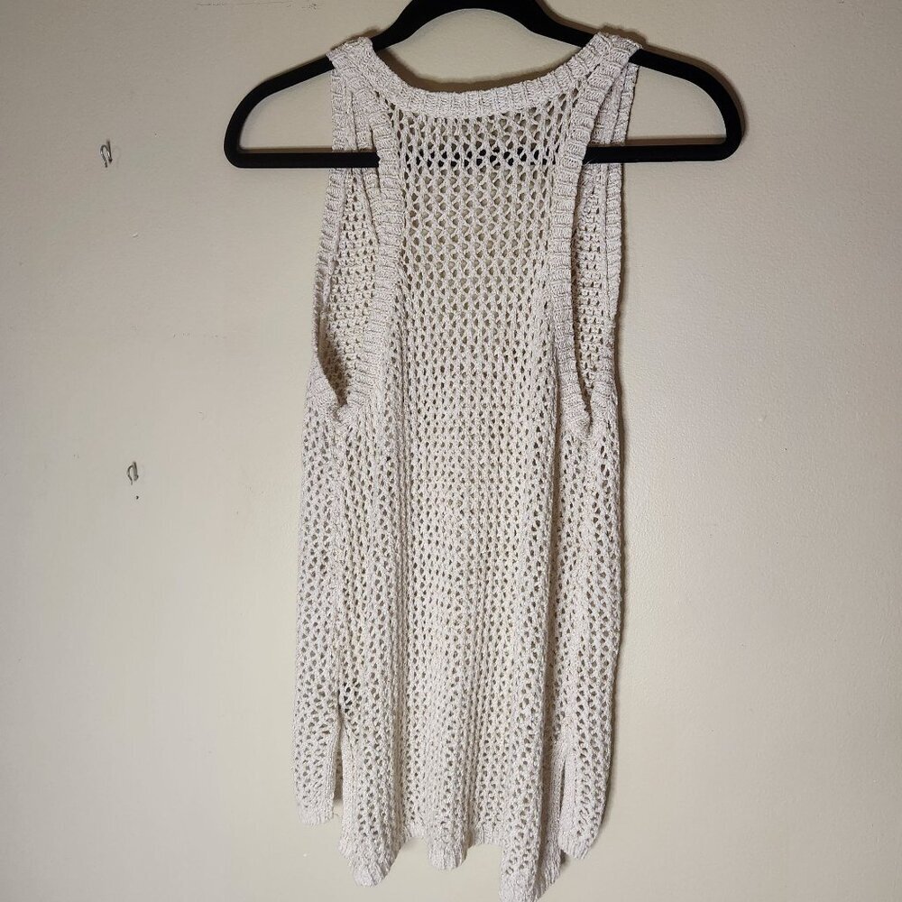 W118 Walter Baker Crochet Racerback Tank Top Sz L Cream Gold Shimmer Cover-up - Picture 2 of 8